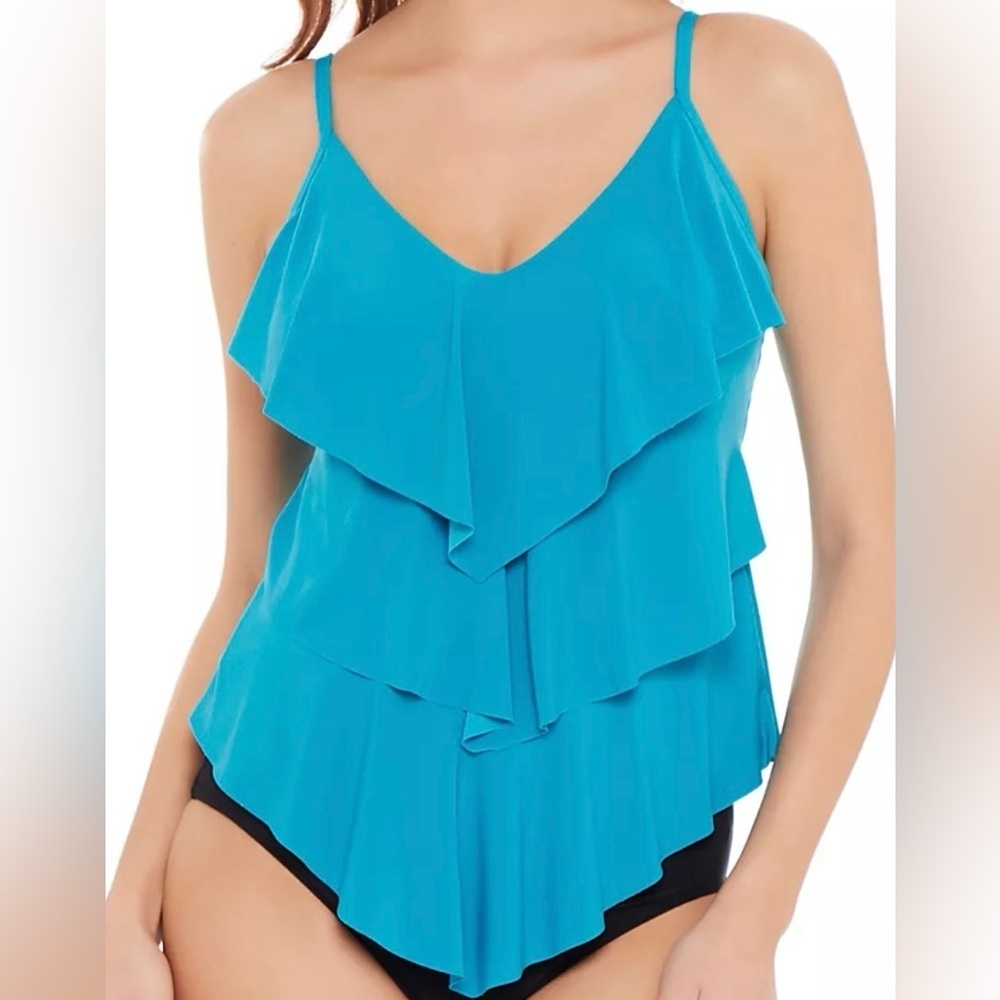MagicSuit Solid Rita Wireless Ruffle Tankini Swim Top Pool 14 NWT